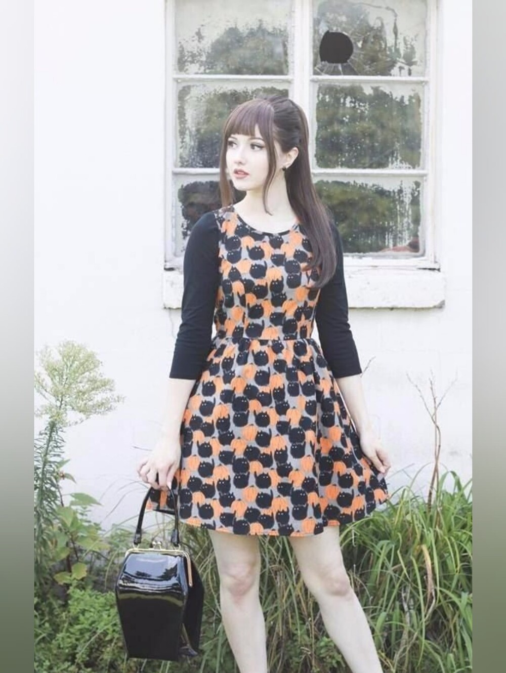 Retrolicous Spooktacular Pumpkin and Cat Print Dress Size 1X - Picture 3 of 12